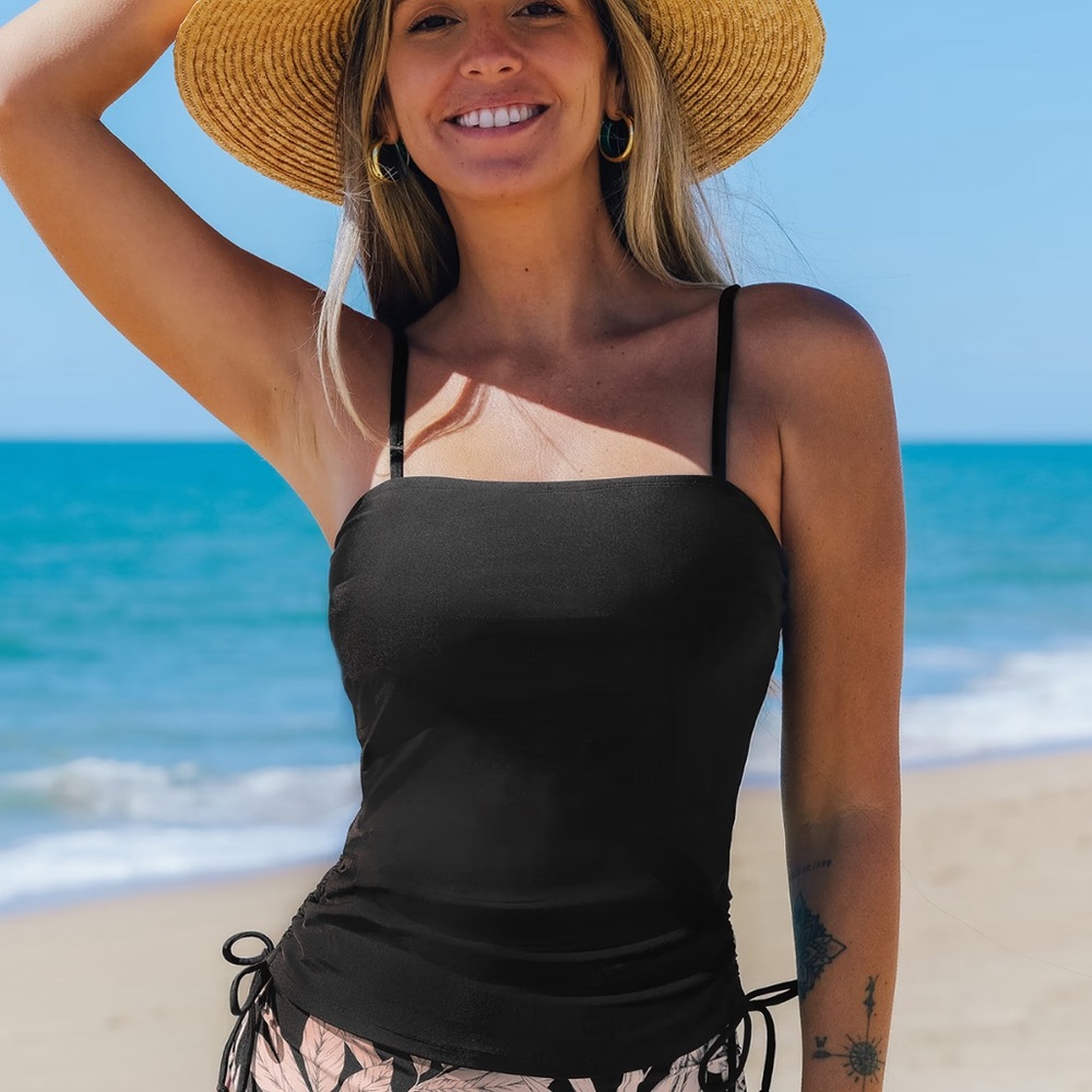 ‼️🚨💝3 for $25 💝🚨‼️ Cupshe Escaping Black Ruched Tankini Top